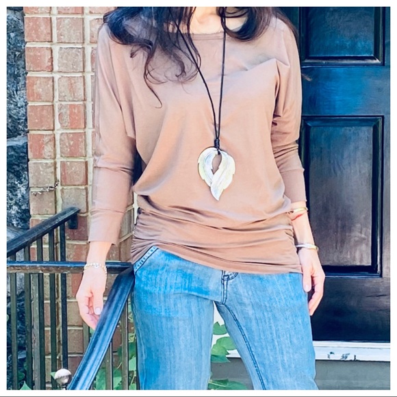 MOCHA DOLMAN BOATNECK 3/4 SLEEVES TUNIC TOP - Picture 11 of 15